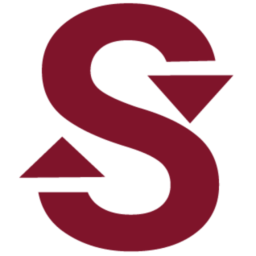 The syncrosim Logo: a large S coloured in deep red with arrows on the ends of the S lettering implying a cycle or cyclical loop